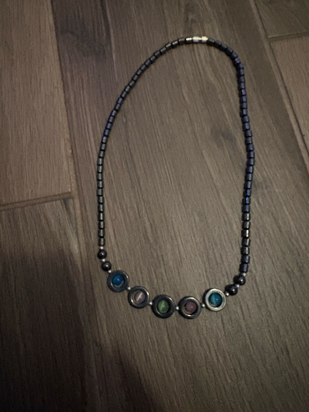 Multi-Color Beaded Women’s Necklace - Blue, Green, Purple Accents